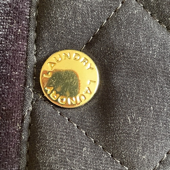 NWOT Laundry by Shelli Segal Navy Quilted Jacket w Hood Velvet Trim Fleece; Lg - Picture 6 of 15